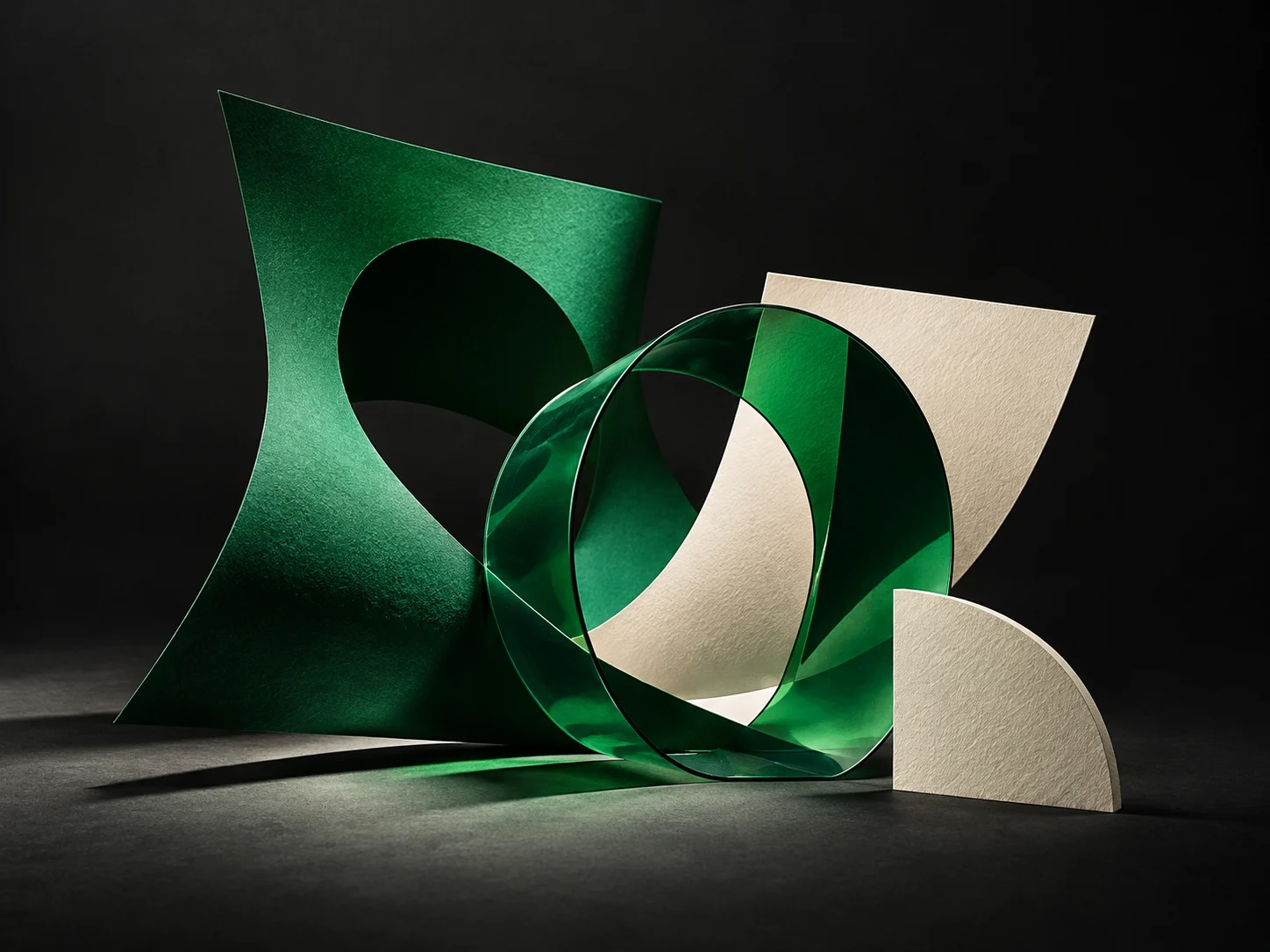 Emerald paper and translucent green acrylic in a sculptural graphic composition for FOLK.